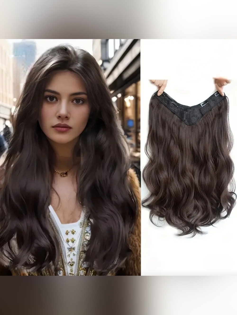 Natural Dark Brown Wavy Clip-In Hair Extension - Seamless Volume